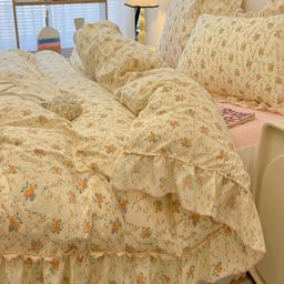 JC HOME Pink & Yellow Floral Polycotton 3 Piece Double Queen Regular Bedding Set-picture-42