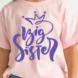 KNITROOT Half Sleeves Big Sister Printed T Shirt - Pink image 4