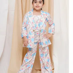 AJ Dezines Cotton Three Fourth Sleeves Heart Printed Coordinatting Top Pant & Jacket Set - Ferozi Blue image 4