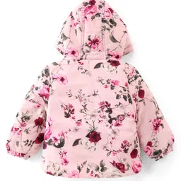 Babyhug Full Sleeves Hooded Puffer Winter Wear Suit With Floral Print - Pink image 3