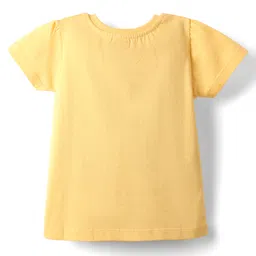 Babyhug Cotton Knit Half Sleeves Shorts Night Suit With Fresh Text Print & Bow Applique- Yellow & Pink image 3