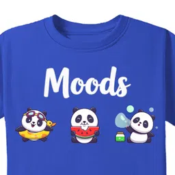 KAVEE Pure Cotton Half Sleeves Panda Printed Bio Washed Tee - Royal Blue image 4