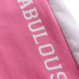 Babyhug Terry Knit Full Length Cut & Sew Lounge Pant with Text Print - Dark Pink image 3