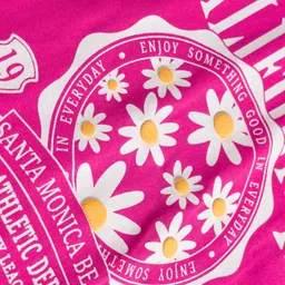 Babyhug 100% Cotton Knit Full Sleeves T-Shirt with California & Floral Text Print - Dark Pink image 3