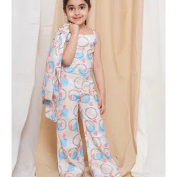 AJ Dezines Cotton Three Fourth Sleeves Heart Printed Coordinatting Top Pant & Jacket Set - Ferozi Blue image 5