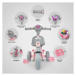 Dash Discover Kids Tricycle with Music  Light  Storage Basket  Safety Belt  Adjustable Height - Pink image 4