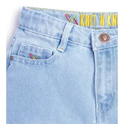 Knit N Knot Denim Mild Washed Distressed Shorts - Light Blue image 5