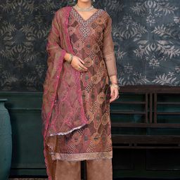 SAINOOR Embroidered Organza Semi-Stitched Dress Material-picture-42