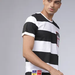 LOCOMOTIVE Men White & Black Striped Round Neck T-shirt image 3