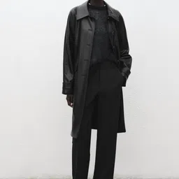 MANGO Faux Leather Raglan Sleeves Trench Coat-image-16