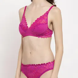 samvar Women Pink,Maroon,Black Net Bra Panty Set for Lingerie Set Undergarments Pack of 3 image 3