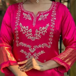 HERE&NOW Women Ethnic Motifs Embroidered Regular Thread Work Kurta with Trousers & With Dupatta image 2