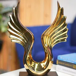 MARKET99 Gold Toned Wings Ceramic Glossy Living Room Medium Showpiece 13 Inch-picture-12