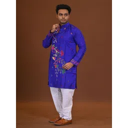 RAM SHYAM collection Men Ethnic Motifs Embroidered Silk Straight Kurta image 2