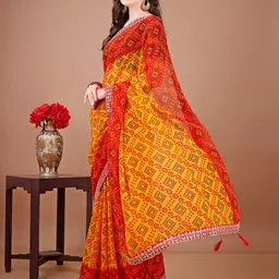 LeeliPeeri Designer Sequinned Georgette Bandhani Saree With Unstitched Blouse Piece image 3