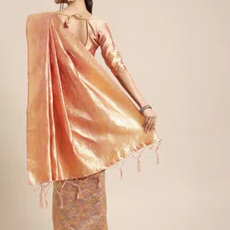 Mitera Cream-Coloured & Gold-Toned Silk Blend Woven Design Banarasi Saree image 2