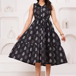 Maquien Ethnic Motifs Print Fit & Flare Midi Dress-picture-18