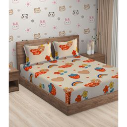 Hosta Homes 280 GSM  Glaced Cotton Cartoon Printed Double Bed Sheet With 2 Pillow Covers - Beige-picture-46