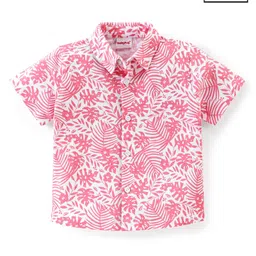 Babyhug Cotton Knit Half Sleeves Regular Collar Shirt Floral Print- Pink-picture-11