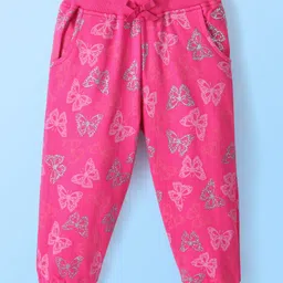 Babyhug Cotton Looper Full Length Lounge Pant Butterfly Print- Fuchsia-image-67