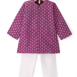 Babyhug Woven Full Sleeves Embroidered Kurta & Pajama Set - Purple-picture-28