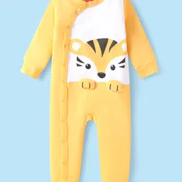Babyhug Cotton Interlock Knit Full Sleeves Tiger Printed Footed Sleepsuit - Yellow-image-24