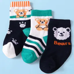 Cute Walk by Babyhug Knit Ankle Length Socks With Animal Design Pack of 3 - Black White & Green-picture-15
