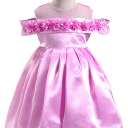 Babyhug Woven Cold Shoulder Sleeves Party Dress With Floral Corsage - Lilac image 1