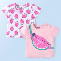 Doodle Poodle Single Jersey Knit Half Sleeves Tropical Theme Printed T-Shirts Pack Of 2 - Pink White-picture-38