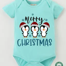 BLUSHES Christmas Theme 100% Cotton Half Sleeves Merry Christmas Text Printed Onesie - Sea Green-picture-28