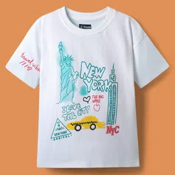 Pine Kids Cotton Knit Half Sleeves T-Shirt with New York Print - White-picture-21