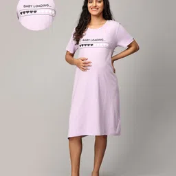The Mom Store Half Sleeves Baby Loading Text Printed Oversized Maternity Dress - Lavender-picture-32