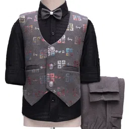 Radutu Full Sleeves Abstract Printed 3 Piece Party Suit With Bow Set - Black & Grey-picture-12