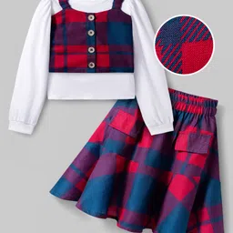 OLLINGTON ST. Slub Printed Vest and Skirt With Full Sleeves Inner Knit Top Set - Multicolor & White-picture-23