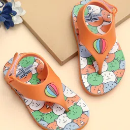 TOMSY CHOICE Teddy Bear Designed & Hot Air Balloon Applique Detailed With Velcro Closure Flip Flops - Orange-picture-18