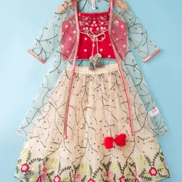 Babyhug Woven Choli Lehenga Set with Three Fourth Sleeves Jacket Floral Embroidery & Sequin Detailing - Multicolor-picture-19