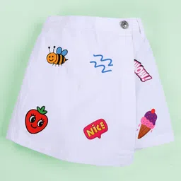 Kiddopanti Cotton Woven Strawberry Ice Cream Printed Skort - White-picture-10