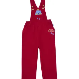 Pranava Organic Cotton Woven Sleeveless Baby Bear Patch Detailed Breathable Eco Friendly Dungaree - Red-image-24