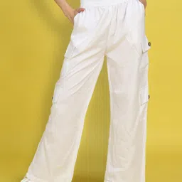 Cutiekins Woven Solid Wide Legged Cargo Pants - Off White-picture-34