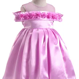 Babyhug Woven Cold Shoulder Sleeves Party Dress With Floral Corsage - Lilac image 2