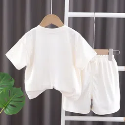 Googo Gaaga Cotton Half Sleeves Teddy Bear Printed Tee With Coordinating Shorts Set - White image 3