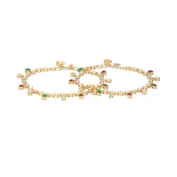Anouk Women Green & Red Kundan Studded Gold-Plated Anklets image 2