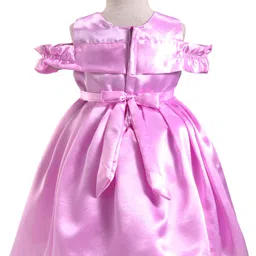 Babyhug Woven Cold Shoulder Sleeves Party Dress With Floral Corsage - Lilac image 3