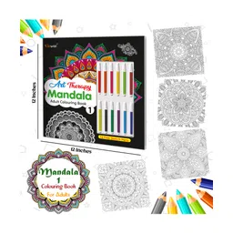 gowoo Art Therapy Mandala Adult Colouring Book 1: Mandala Magic, Coloring Adventure Book with 12 Sketch Pens, Amazing Mandala Colouring Book Tear-Out Sheets Included - English image 3