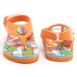 TOMSY CHOICE Teddy Bear Designed & Hot Air Balloon Applique Detailed With Velcro Closure Flip Flops - Orange image 4