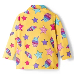 Babyhug Cotton Knit Full Sleeves Co-ords Night Suit With Star Print - Yellow image 3