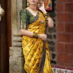 oxalis Abstract Printed Banarasi Saree image 4