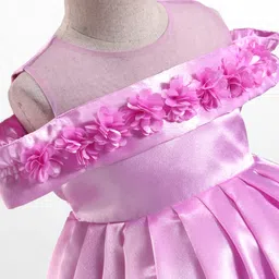 Babyhug Woven Cold Shoulder Sleeves Party Dress With Floral Corsage - Lilac image 4