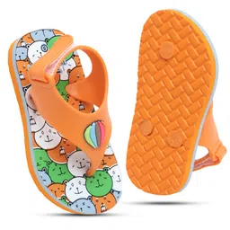 TOMSY CHOICE Teddy Bear Designed & Hot Air Balloon Applique Detailed With Velcro Closure Flip Flops - Orange image 5