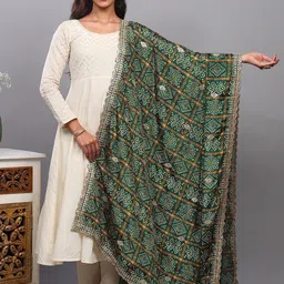 Exotic India Ethnic Motifs Embroidered Art Silk Bandhani Dupatta with Zari-picture-18